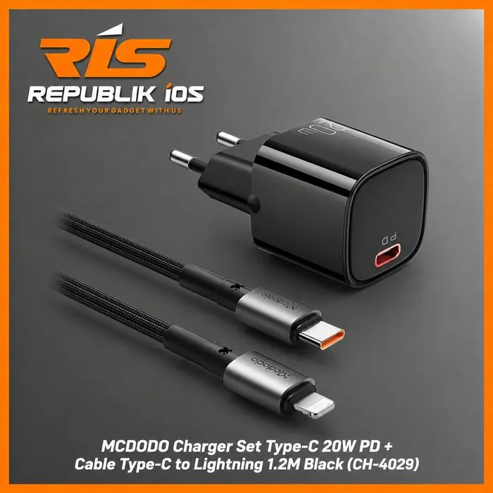 MCDODO 20W Charger Set Type-C PD + Cable Type-C to Lightning 1.2M Black
