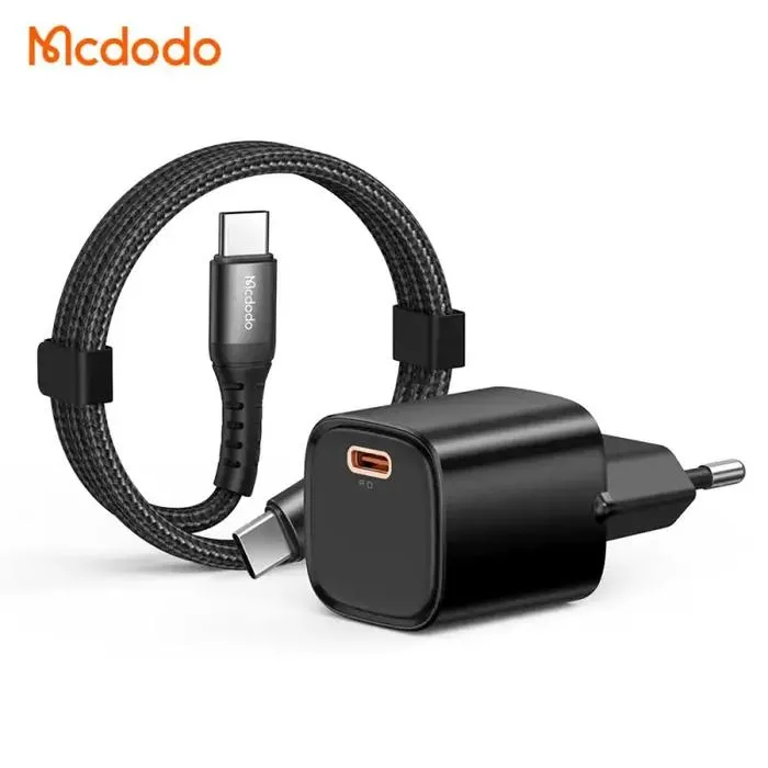 MCDODO Charger Set Type-C 30W PD Fast Charging + Cable Type-C to Type-C 1M Black/White