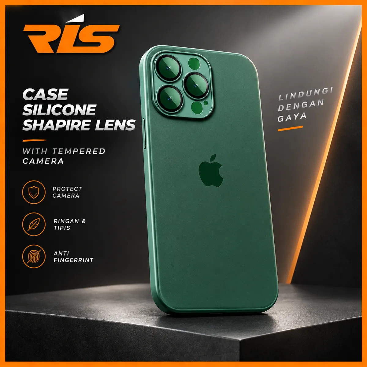 SILICONE CASE IPHONE 13 PRO WITH BACKGLASS + TG CAMERA ALPINE GREEN
