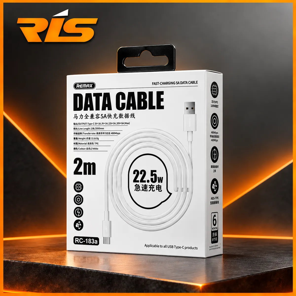 Kabel Chareger Data REMAX RC-183a Type C Putih