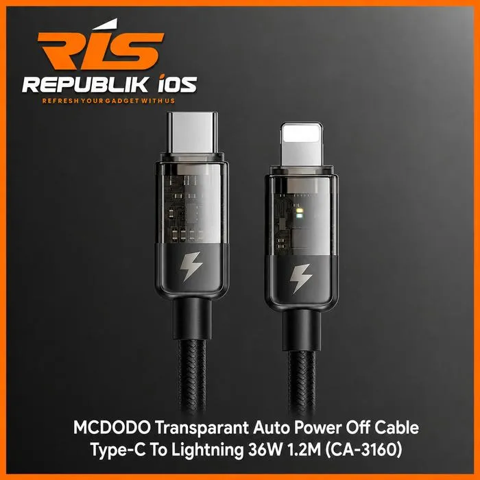 MCDODO Auto Power Off Cable Type-C to Lightning 36W 1.2M Transparant