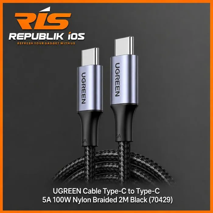 UGREEN 100W Cable Type-C to Type-C 5A Nylon Braided 2M Black