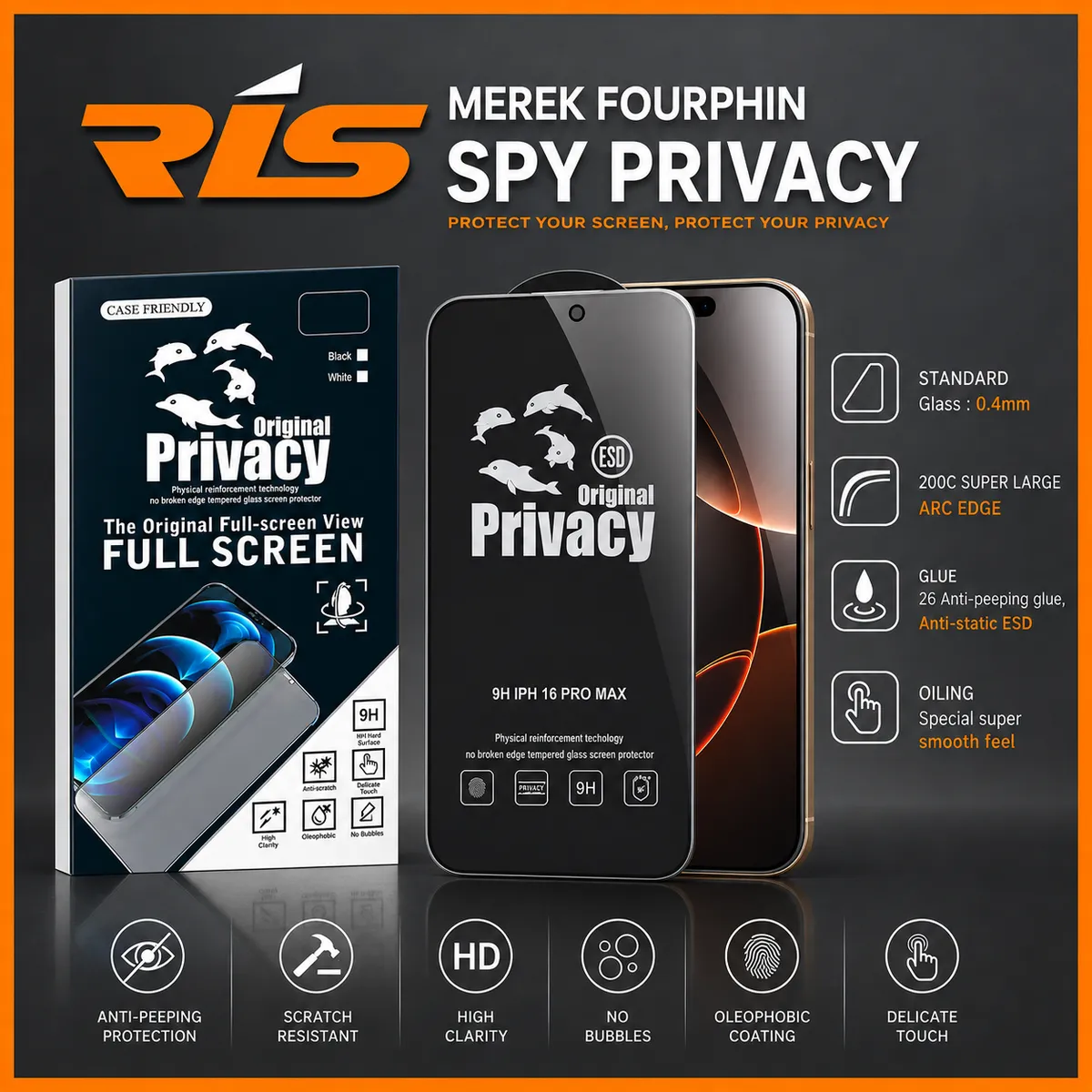 Tempered Glass Dolpin SPY PRIVACY iPhone