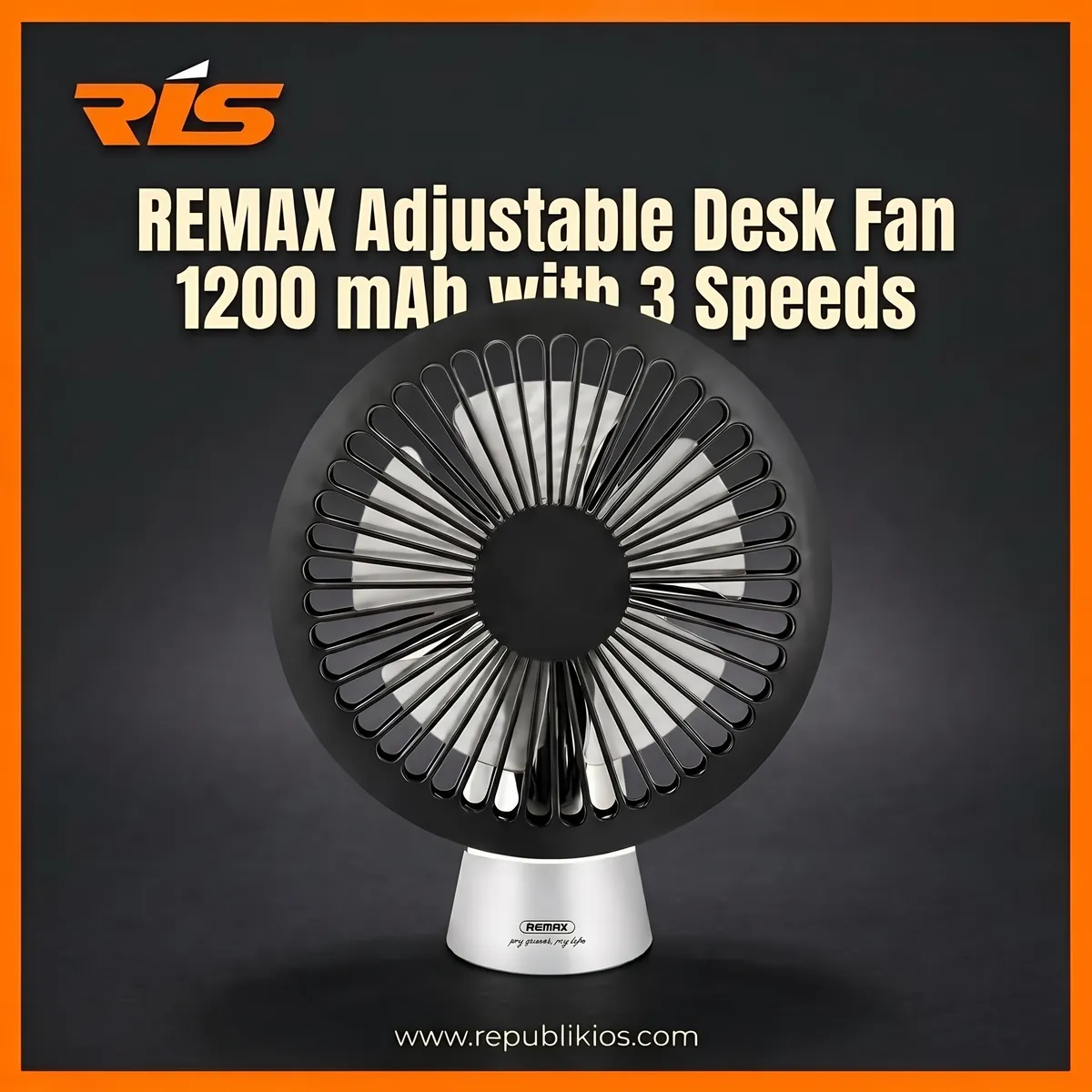 REMAX Adjustable Desk Fan 1200 mAh with 3 Speeds