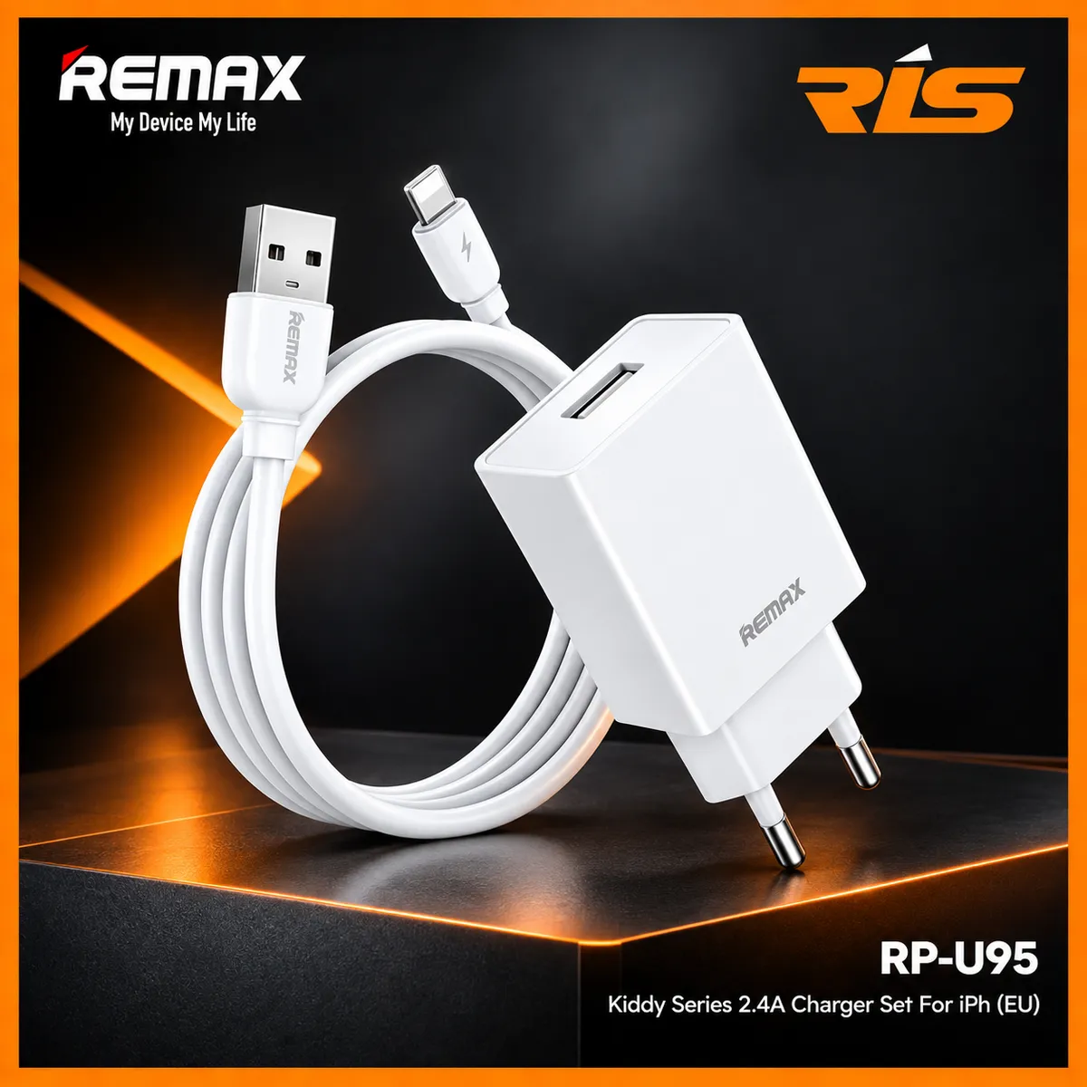 REMAX KIDDY SERIES 2.4A TRAVEL CHARGER SET ( Kepala Charger USB A + Kabel 1 Meter ), Fast Charger Support