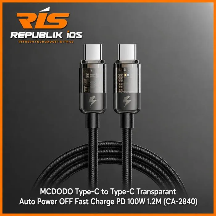 MCDODO Type-C to Type-C Transparant Auto Power OFF Fast Charge PD 100W 1.2M