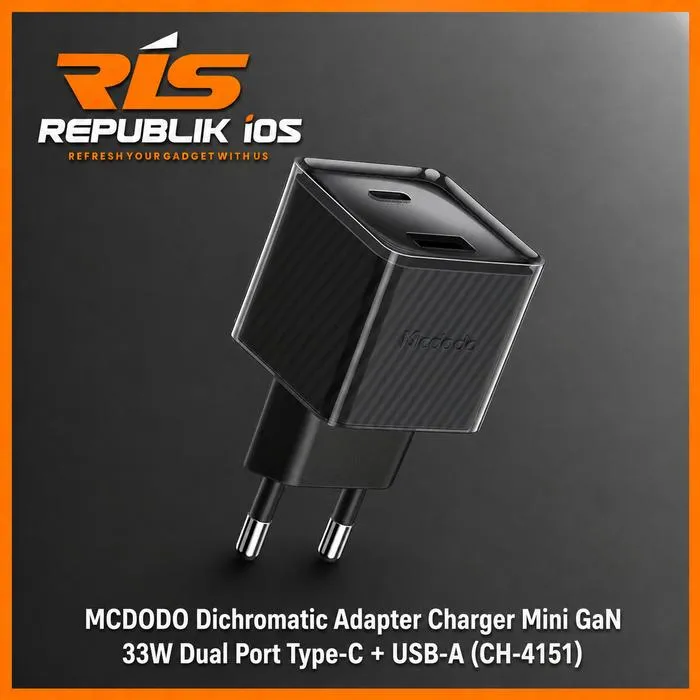 MCDODO 33W Dichromatic Adapter Charger Mini GaN Dual Port Type-C + USB-A Black