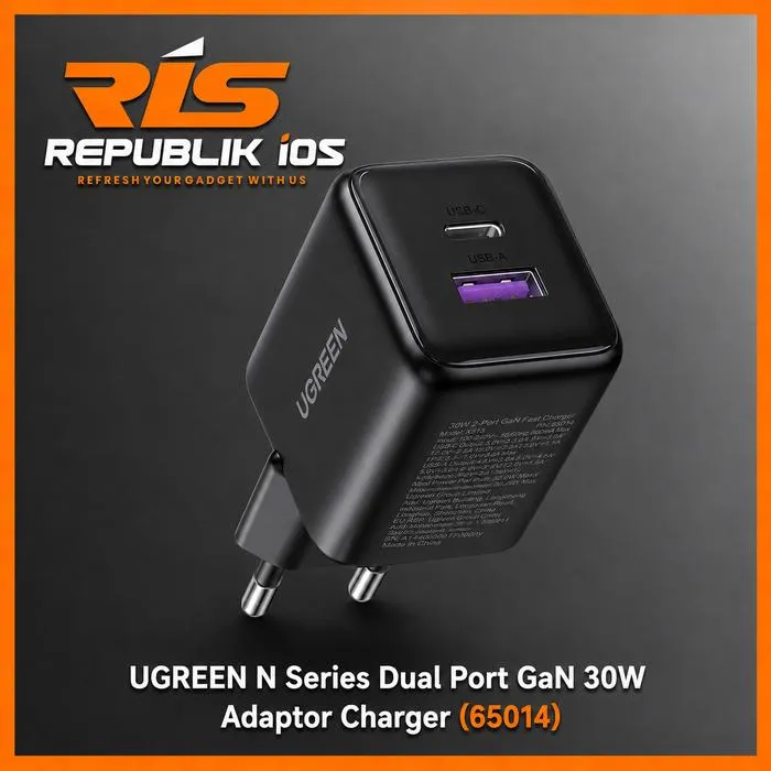 UGREEN 30W Kepala Charger 2-Port Type C + USB A SuperFast Charging GaN N Series PD QC Black