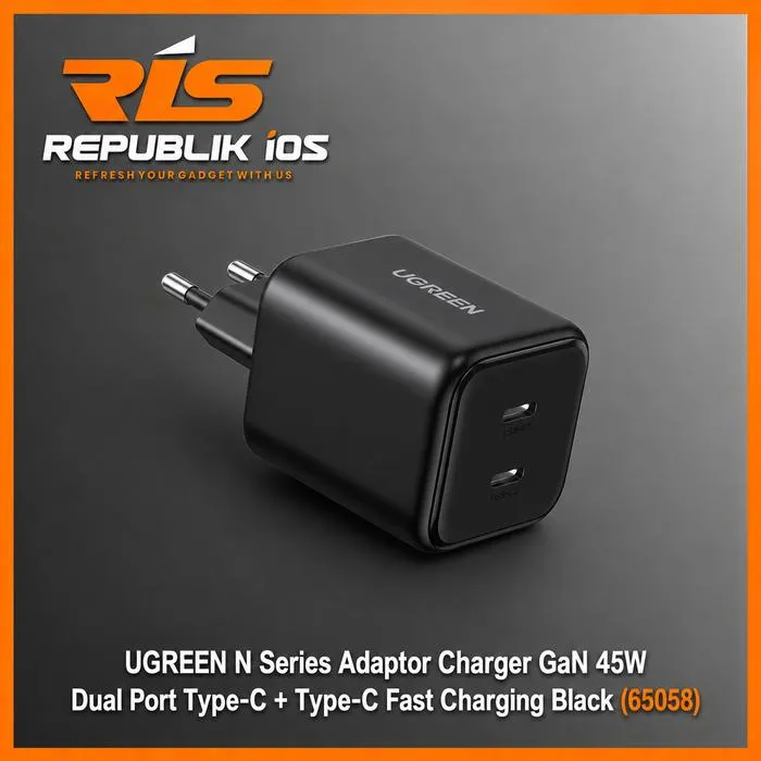 UGREEN 45W N Series Adaptor Charger GaN Dual Port Type-C + Type-C Fast Charging Black