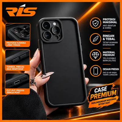 Case iPhone Bahan Soft Silicone Dengan Camera Protection Dan Anti Falling Case - Black