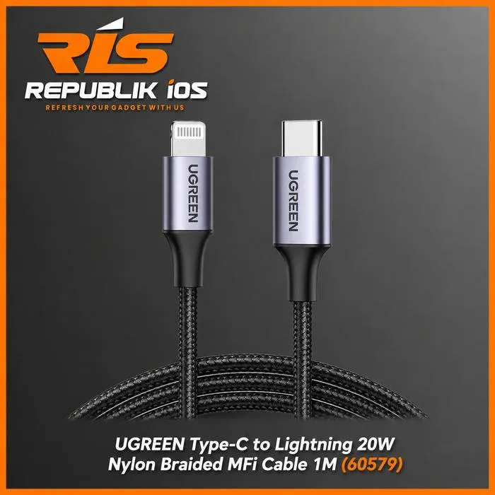 UGREEN 20W Type-C to Lightning Nylon Braided MFi Fast Charging Cable 1M