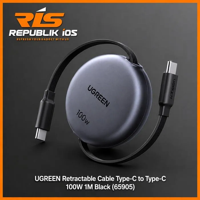 UGREEN 100W Retractable Cable Type-C to Type-C PD Fast Charging 1 Meter Black