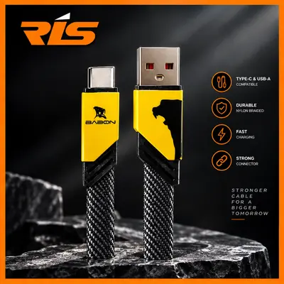 BABON Fiber Nylon Braided Cable Super Charge With Zinc Alloy Material Best Japan Quality Product - 1 Meter