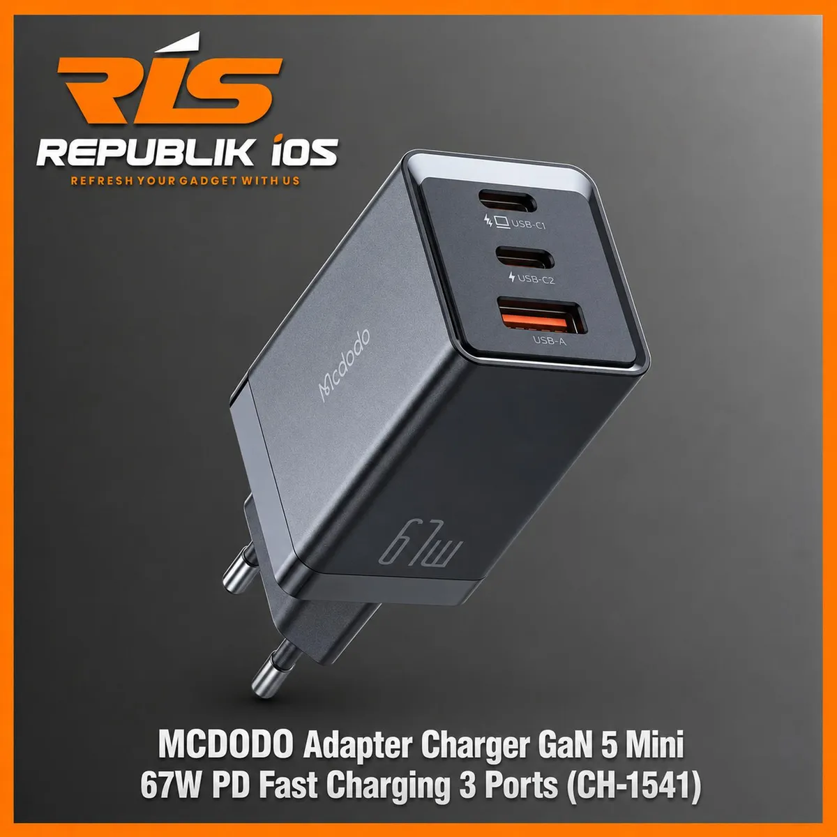MCDODO 67W Adapter Charger GaN 5 Mini PD Fast Charging 3 Ports Black
