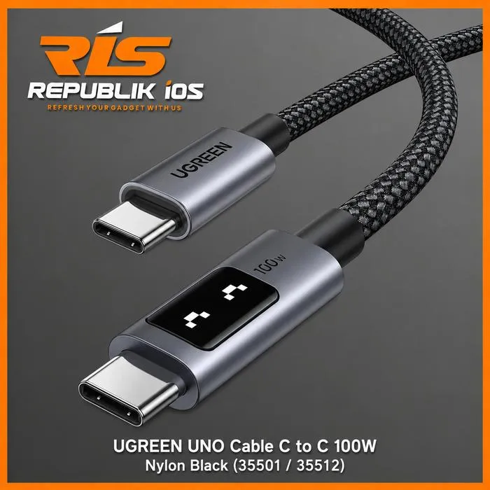 UGREEN 100W UNO USB C to USB C Cable Fast Charging Cable Type C Charging Cord with LED Display