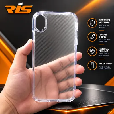 Case iPhone 6 - 12 Series Silicone Bening / Clear Back Motif Carbon