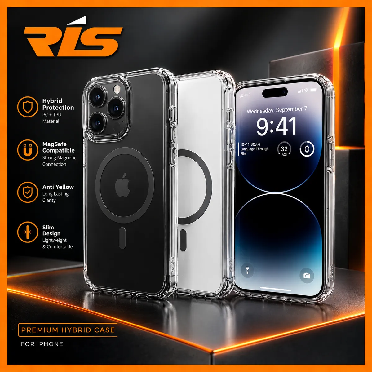 Case iPhone 14 Series Ultra Hybrid Frosted Clear With Magsafe - Frost Clear Black