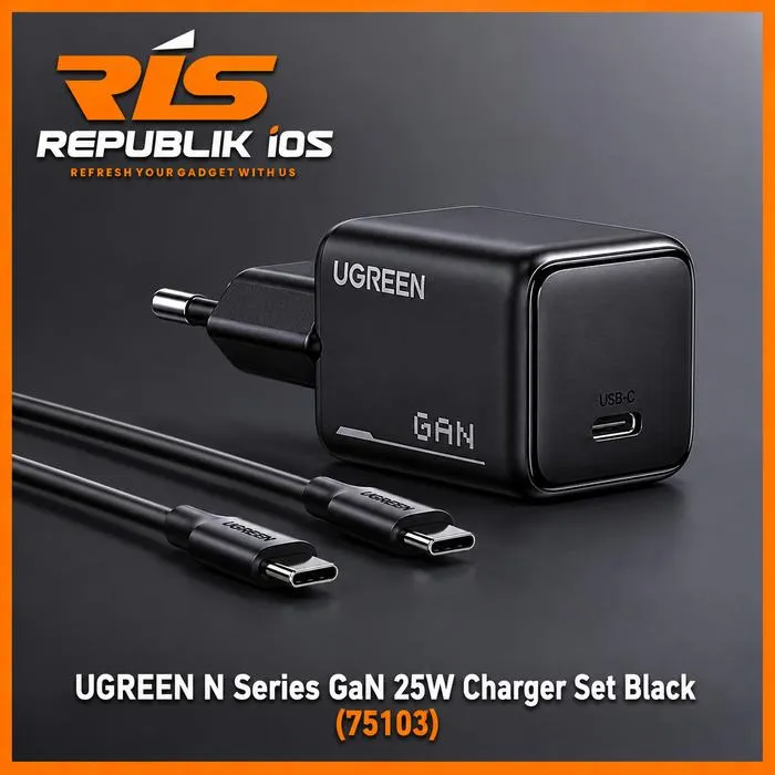 UGREEN 25W Adaptor Charger 1 Set N Series GaN Nexode Pro 3A Type C Single Port + Kabel Type C to Type C