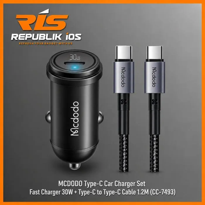 MCDODO 30W Type-C Car Charger Set Fast Charger + Type-C to Type-C Cable 1.2M