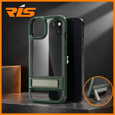 Case iPhone 11-14 Series Crystal Back Clear Shockproof with Kickstand Black