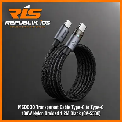 MCDODO 100W Transparent Cable Type-C to Type-C Nylon Braided Super Fast Charging 1.2M Black