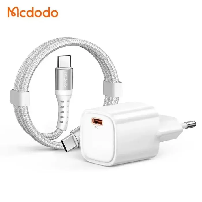 MCDODO Charger Set Type-C 30W PD Fast Charging + Cable Type-C to Type-C 1M Black/White