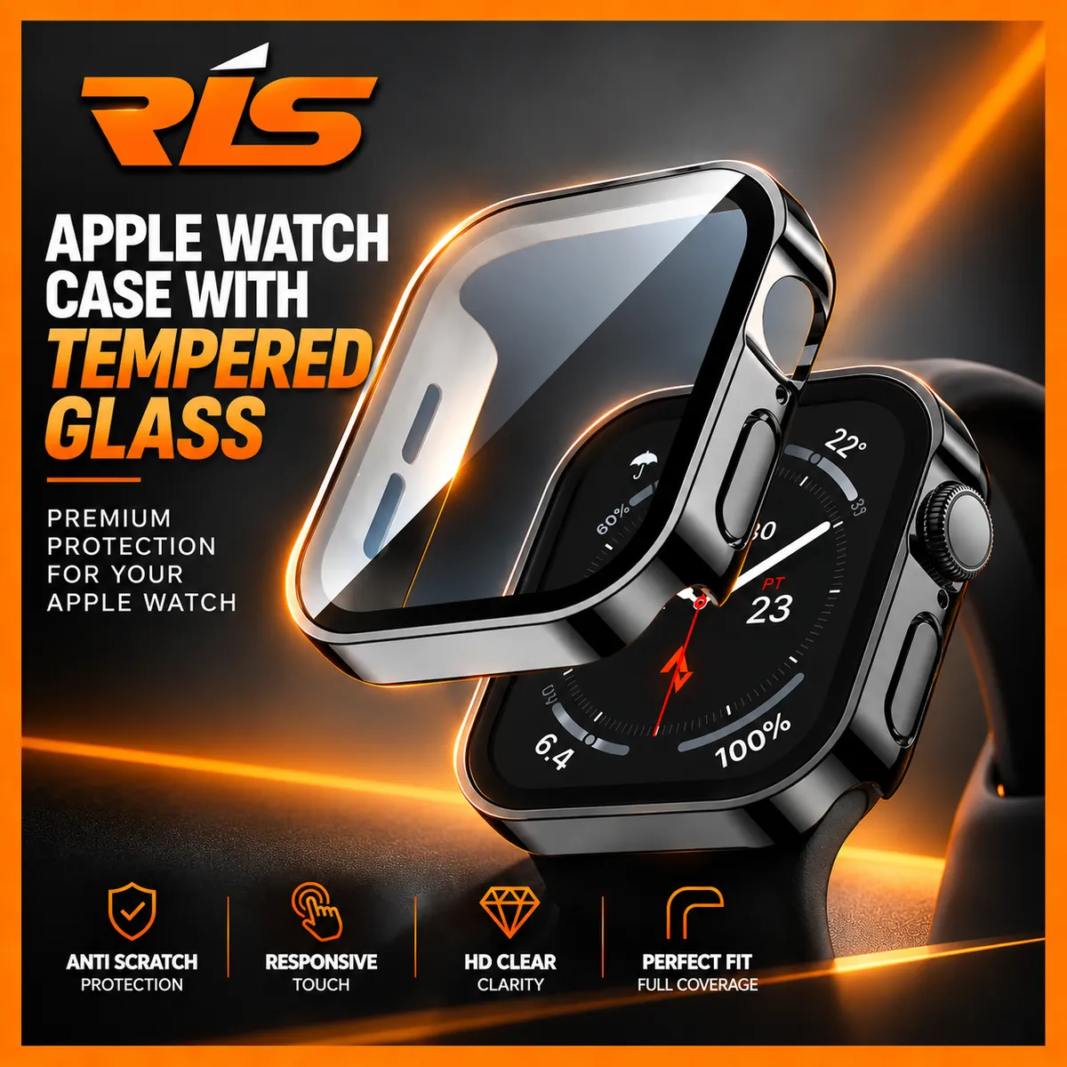 Case Apple Watch iWatch Square with Full Protect Bumper + Tempered Glass