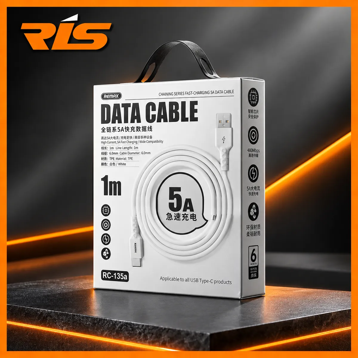 Kabel Charger Data Type C REMAX RC-135A 5A Putih